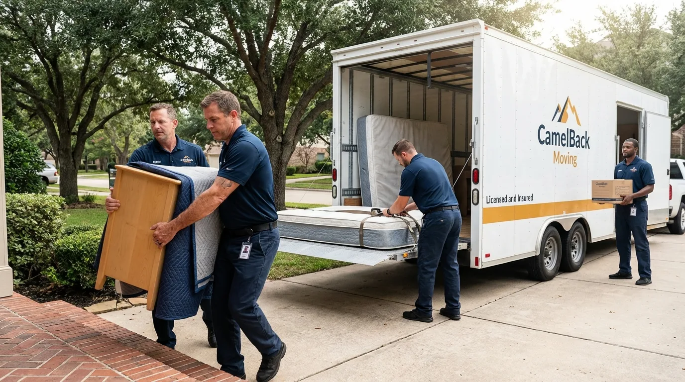Crew loading residential truck for cross-state move from Rock Island, IL