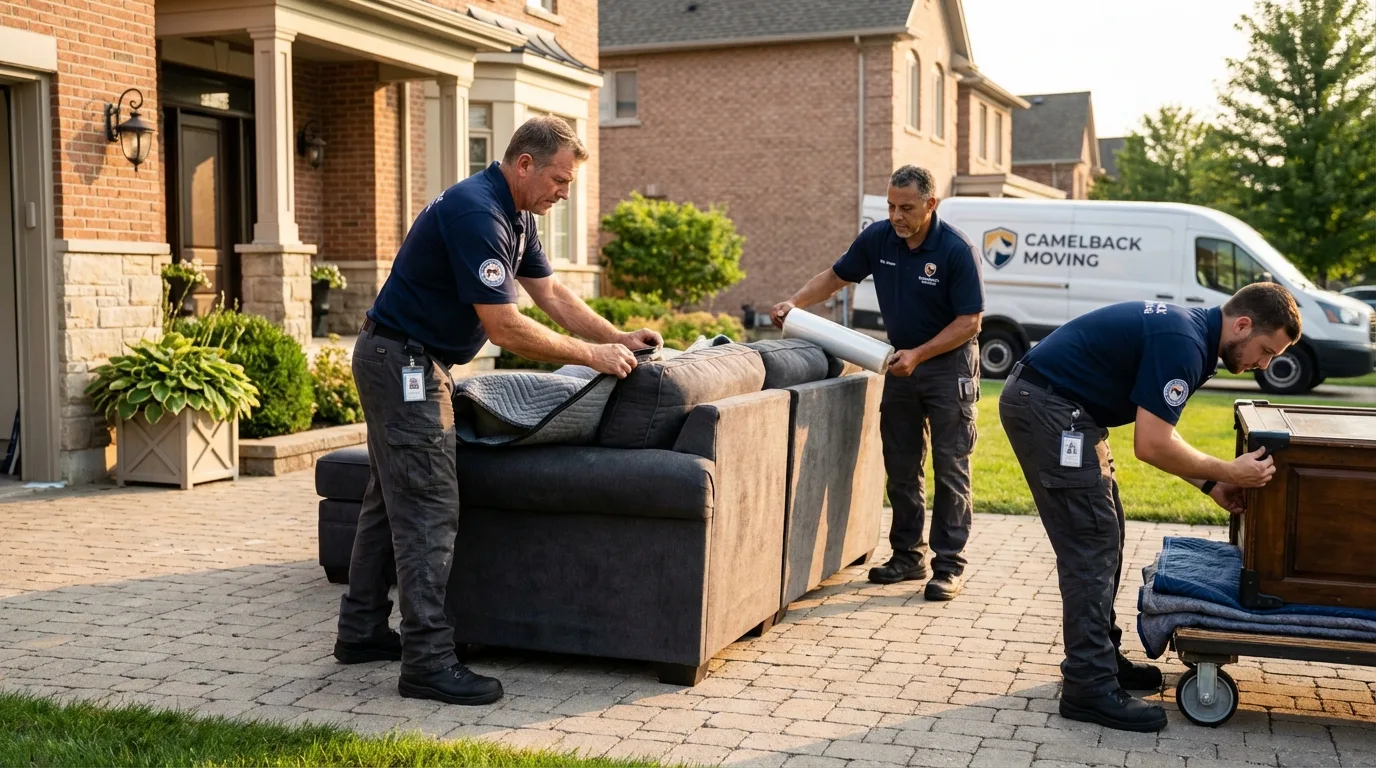Large estate moving crew wrapping furniture in Rock Island, IL