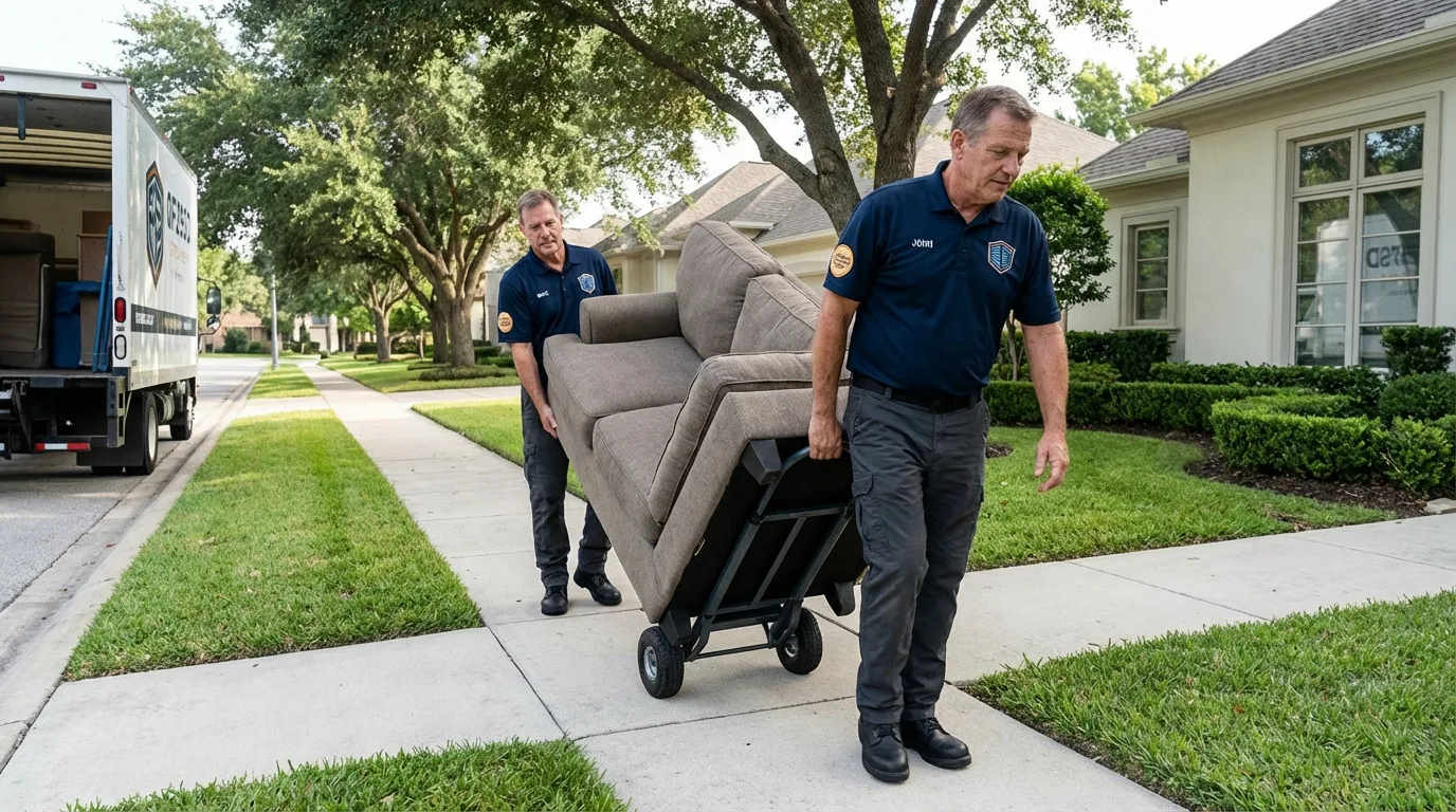 Local residential moving crew loading furniture in Rock Island, IL