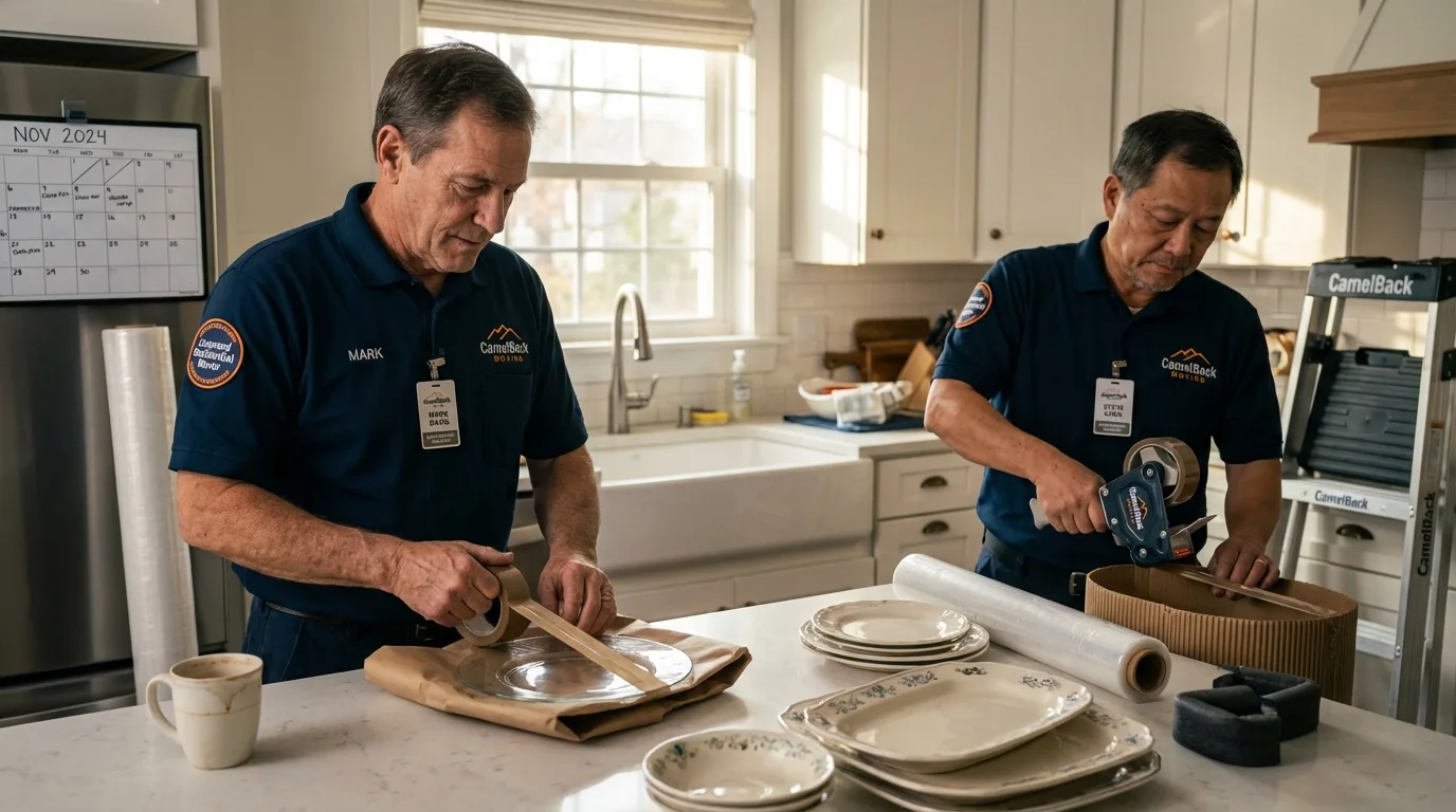 Professional crew packing kitchen dishware in Rock Island, IL