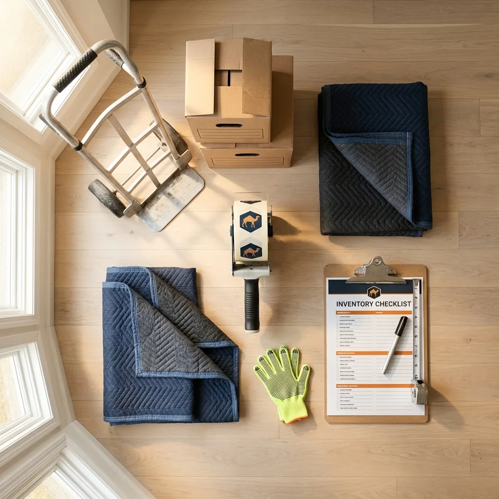 Professional moving supplies and packing materials layout for Rock Island residential relocations